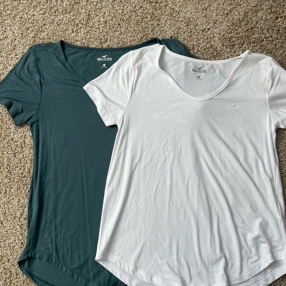 Hollister Women's Short Sleeve Tees - White and Teal